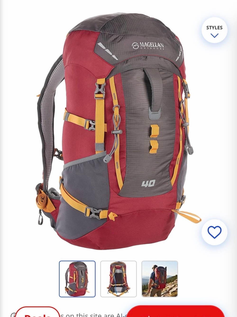 Magellan Outdoors 40L Red and Gray Hiking Backpack